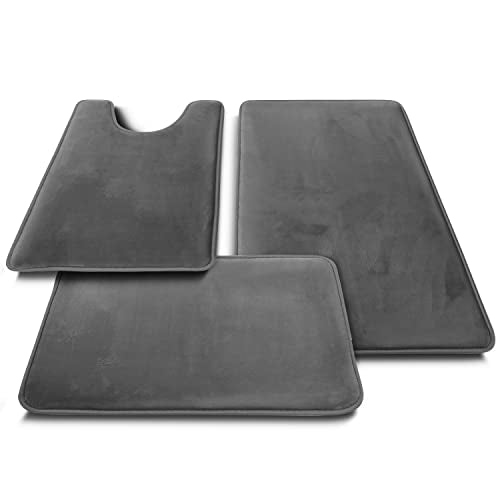 Clara Clark 2 Piece Bathroom Rugs Bath Mat Set, Velvet Memory Foam Bath Mats for Bathroom - Non-Slip, PVC Backing Bath Rugs, Washable - Dries Quickly, Grey - color: Dark Grey, style: 17 x 24 + 20 x 32