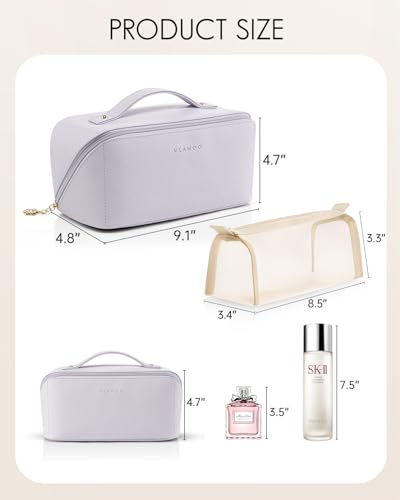 VLANDO Makeup Bag,Travel Toiletry Bag,Cosmetic Bag for Women PU Leather Portable Make up Bag for Skincare, Brushes & Travel Essentials-Purple - color: 08-Purple