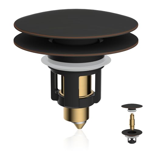 Universal Metal Bathroom Sink Stopper Hair Catcher, Oil-Rubbed Bronze | Pop-Up Sink Drain Strainer with Detachable Filter, Drain Plug Fits 1.1"-2.36" US Basin, Large Cover Cap, Brass Bounce Core - color: Oil Rubbed Bronze