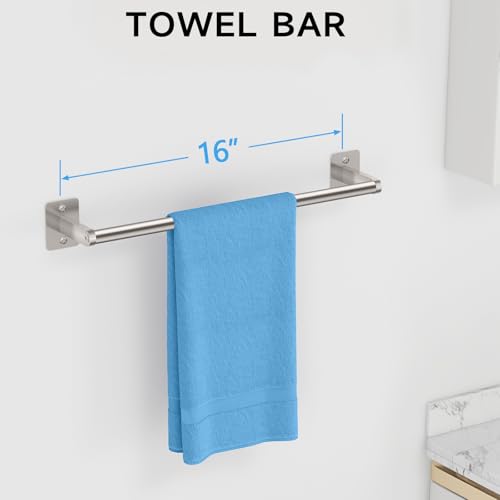 KLJKPA Brushed Nickel Bathroom Accessories Set, 4 PCS Bathroom Hardware Set | 16 inch Towel Bar, Towel Racks for Bathroom, Robe Towel Hooks, Toilet Paper Holder Wall Mounted - color: Brushed Nickel (4 Piece), size: 16 inch