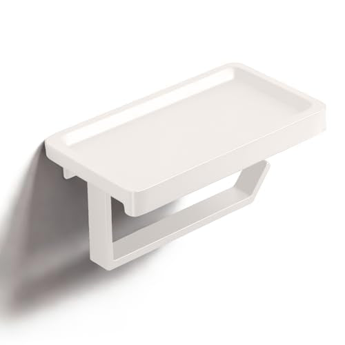 Cream White Toilet Paper Holder with Shelf, Premium Thicken Aluminum Alloy, Self Adhesive Toilet Tissue Roll Holder Wall Mount for Bathroom, Washroom, Kitchen, RV with Cell Phone Storage - color: Cream White