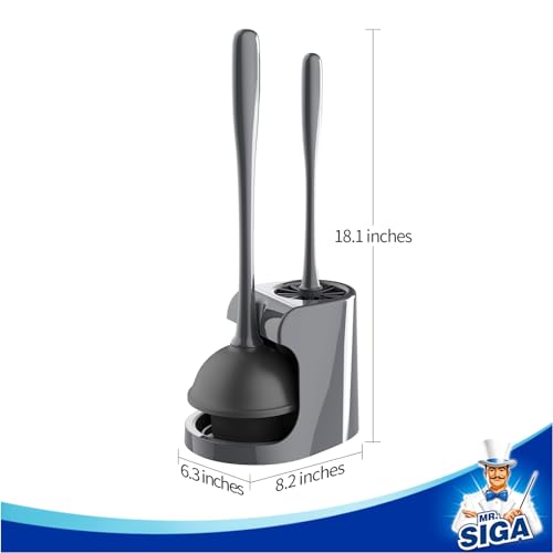MR.SIGA Toilet Plunger and Bowl Brush Combo for Bathroom Cleaning, Gray, 1 Set - color: Gray