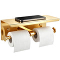 Double Toilet Paper Holder with Shelf, Wall Mount Tissue Roll Holder for Bathroom, 304 Stainless Steel Commercial Toilet Tissue Dispensers with Phone Shelf (Gold) - color: Gold