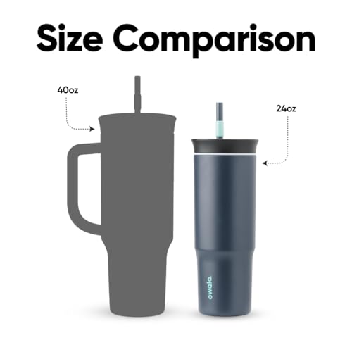 Owala Stainless Steel Triple Layer Insulated Travel Tumbler with Spill Resistant Lid and Straw, BPA Free, 24 oz, Black/Grey (Foggy Tide) - color: Foggy Tide, size: 24 Ounces (Pack of 1)