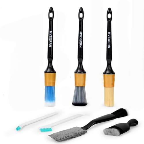 MVEQRRN 7PCS Car Detailing Brush Set,Boars Hair Detail Brush Kit(Gold) | Ultra Soft No Scratch, Car Dust Brush, Interior Detailing Brushes Kit, Detail Brushes Car Detailing for Interior Exterior - color: 7PCS detailing brush gold