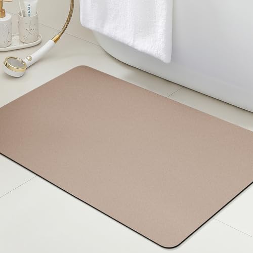 ACCUMTEK Non Slip Bath Mat, Thin Bathroom Rugs Fit Under Door, Quick Dry Bath Mats, Machine Washable Bath Rugs for Bathroom, Bathtub & Kitchen, Bathtub & Kitchen, Taupe/Solid/32 x20 - color: Taupe, size: 1'8" x 2'8" (Rectangular)