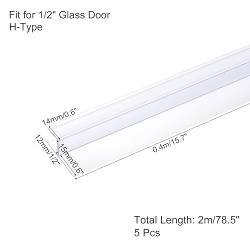 uxcell Shower Door Side Seal, H-Type Shower Door Sweep for 1/2" Glass 78.5" Long (15.7" x 5 Pcs), 3 Section Segmented Frameless Glass Door Seal Strip, Stop Shower Leaks, Clear - size: 1/2" Glass 78.5" Long