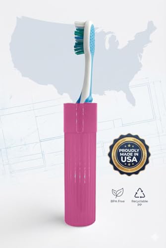 American Comb Toothbrush Holder - Pink, Made in USA, with Ventilation Holes, for Toothbrush Covers, Toothbrush Holder, Toothbrush Soft, Durable Design, Hygienic Bathroom Accessory - color: Pink