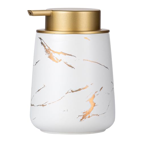 Enra Ceramic Gold Soap Dispenser,12 oz Marble Hand Liquid Soap Dispenser for Bathroom Kitchen Dispenser for Dish Soap with Easy-to-Press(Gold Liquid Type2) - color: Gold Liquid Type2