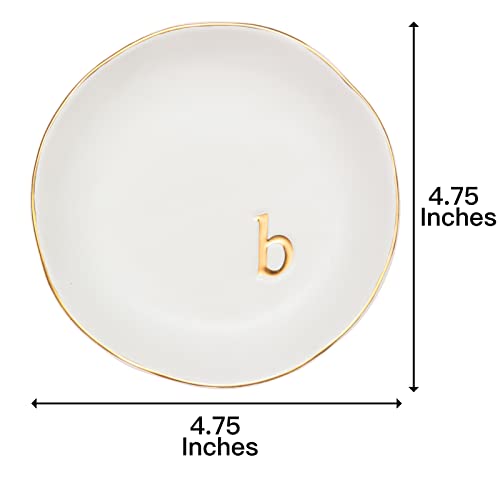 COLLECTIVE HOME Ceramic Jewelry Tray, Trinket Dish, Gifts for Women (B) | Mother's Day, Birthday, Christmas, Engagement Gifts, Vanity, Nightstand Decor, Embossed Gold Monogram Ring Dish with Gift Box - color: B