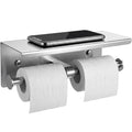 Double Toilet Paper Holder with Shelf, Wall Mount Tissue Roll Holder for Bathroom, 304 Stainless Steel Commercial Toilet Tissue Dispensers with Phone Shelf(Natural) - color: Natural