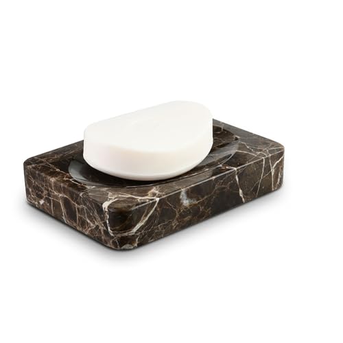 Natural Marble Soap Dish, Rectangle Emperador Dark Jewelry Dish, Dark Brown Style Shower Soap Holder, Modern Stone Sponge Holder, Bar Soap Saver Tray for Bathroom, Kitchen, Easy to Clean - color: Dark Brown 5-in Rect
