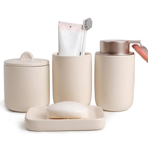 BosilunLife Ceramic Bathroom Accessories Sets Complete Bathroom soap Dispenser and Toothbrush Holder Set (Apricot-Liquid) - color: Smooth-apricot-liquid