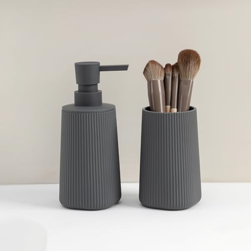 YAUKPH Bathroom Accessories Set 2 Piece Soap Dispenser and Toothbrush Holder for Bathroom Countertop Striped Gray - color: Striped Gray