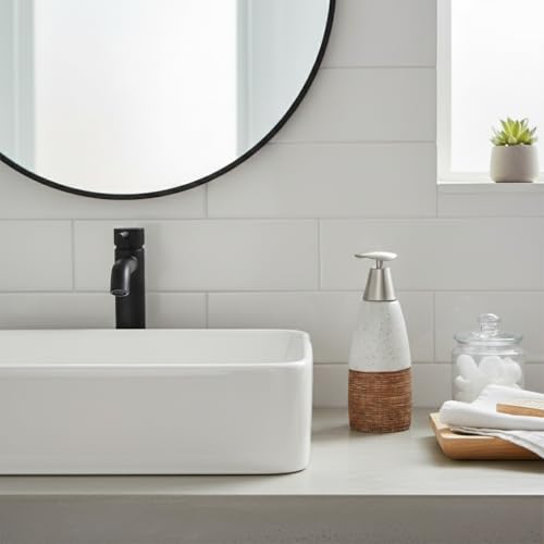 BOPPIE Ceramic Soap Dispenser, Modern Countertop Hand & Dish Soap Dispenser for Bathroom/Kitchen, Refillable Liquid Soap Bottle with Rust Proof Pump (Ceramic Style B) - color: Ceramic Style B