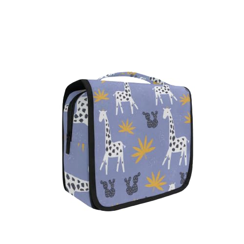 senya Hanging Travel Toiletry Bag Kit Makeup Case Cosmetics Organizer for Men Women - color: Cute Giraffe Tropical Leaves