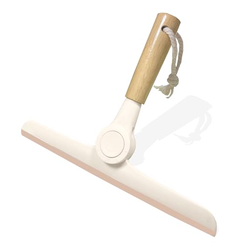Show Squeegee for Glass Door Bathroom Squeegee with Bamboo Handle Show Wiper for Glass Door Window Tile Wall Car Windshield Mirror (Off White) - color: Off White