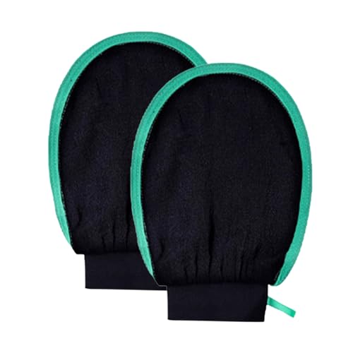 2 Packs Exfoliating Glove (Classic) Machine Washable Korean Body Scrubber 100% Vegan Viscose Exfoliating Mitt for Dead Skin Removal, Keratosis Pilaris & Self-Tan Prep - color: 2Packs-Black