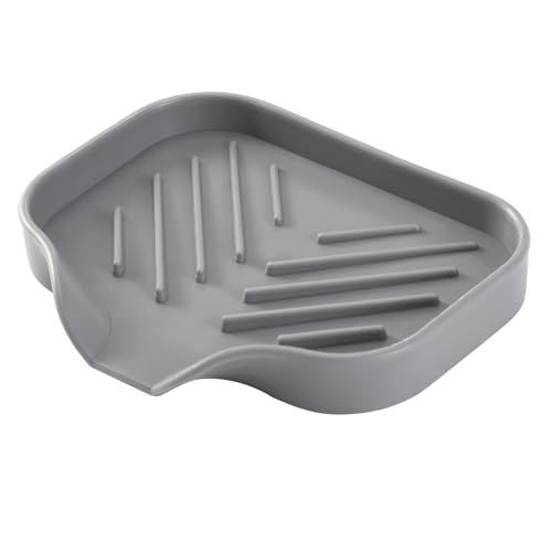 Silicone Sponge Holder with Drain Spout, Soap Dish for Shower Bathroom Kitchen, Easy to Clean, Quick Drying (4.7" x 3.6")