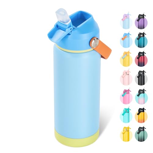 Fijinhom 18oz Insulated Stainless Steel Water Bottle, Wide Mouth Double Wall Vacuum, Silicone Straw, Sweat & Leak Proof, BPA Free Insulated Water Flask for Travel, Keep Cold 24h Hot 12h, Cerulean - color: Cerulean, size: 18 Ounces