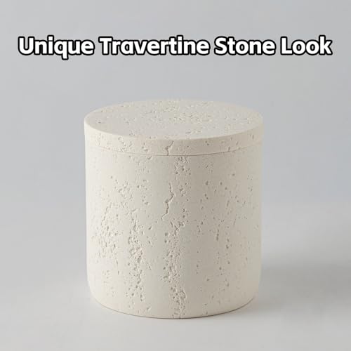 Bathroom Accessories Set, Travertine Stone-Look, 6 PCS Bathroom Accessory Set with Soap Dispenser, Toothbrush Holder, Tumbler, Vanity Tray, Cotton Swab Jars for Countertop (Off White 6 PCS) - color: Off White 6 Pcs