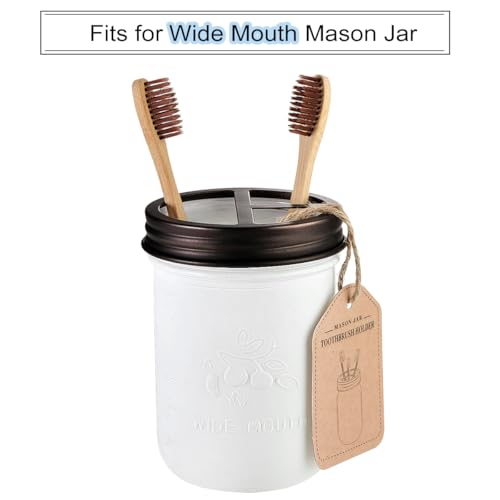 Mason Jar Bathroom Accessories Set(4pcs)-Jars Not Included - Foaming Soap Dispenser and Apothecary Jars Lids for Regular Mouth jar, Wide Mouth Toothbrush Holder lid, Farmhouse Decor-Bronze - color: Bronze, size: 1 Wide Mouth, 3 Regular Mouth