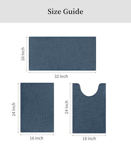 YIHOUSE Bathroom Rugs Sets 3 Piece Blue, 16x24+16x24U+16x32in | Non Slip, Quick Dry, Absorbent Washable, Thin Fit Under Door, For Elder, Sink, Laundry - color: Blue, size: 16x24+16x24U+16x32