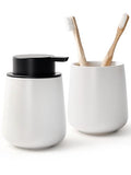 Bosilunlife Soap and Toothbrush Holder Set - Ceramic Bathroom Accessories Set White Foaming Hand Soap Dispenser Set Bathroom Counter Toothbrush Holder and Soap Dispenser Set - color: White-rounded Base Foam