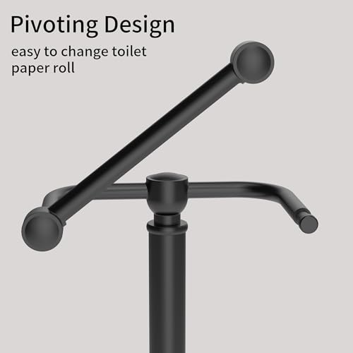 Toilet Paper Holder Stand, Matte Black Toilet Paper Holder Free Standing,Post Pivoting Design & Stable Weighted Base SUS304 Stainless Steel for Bathroom - color: Matte Black