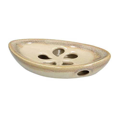 Ceramic Soap Dish with Self Draining Tray for Bar Soap, Bathroom, Kitchen (Ivory No.3) - color: Ivory No.3