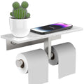 BWE Double Toilet Paper Holder with Shelf, Wall Mounted Tissue Roll Holder for Bathroom, Commercial Toilet Paper Dispenser, Marble Toilet Paper Storage Holder with Phone Shelf (Brushed Nickel) - color: Double Brushed Nickel