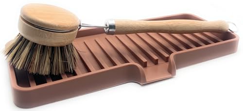 Silicone Soap Dish Tray and Sponge Holder with Drain Chute, Rectangular, Kitchen and Bathroom Sink Organizer (Mocha, 9"x3.5") - color: Mocha, size: (MD) 9"x3.5"
