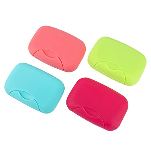 AUEAR, 4 Pack Candy Color Portable Soap Box Holder Plastic Case Travel Dish Container with Lid for Home Bathroom Hiking Outdoor (Large) - color: 4.7", size: 4 Pack