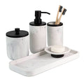 Marble & Matte Black Bathroom Accessories Set - Toothbrush Holder, Soap Dispenser, Modern Black Bathroom Decor