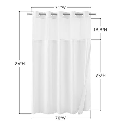 Mrs Awesome No Hook Shower Curtain with Snap-in Liner, Embossed Waffle Design Fabric Shower Curtain for Bathroom, Soft & Lightweight, 71x86, White - color: White, size: 71"W x 86"L (Pack of 1)