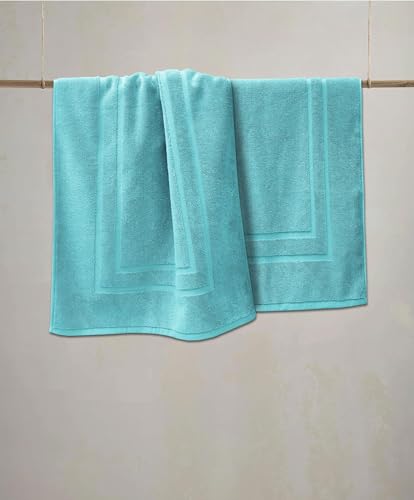 Feather & Stitch 2 Piece Towel Like Bath Mats (30x21 Inch) 100% Cotton Terry Bath Mats, Bathroom Shower Floor Mats [NOT A Bathroom Rug], Soft Absorbent Washable Mats - Aqua - color: Aqua
