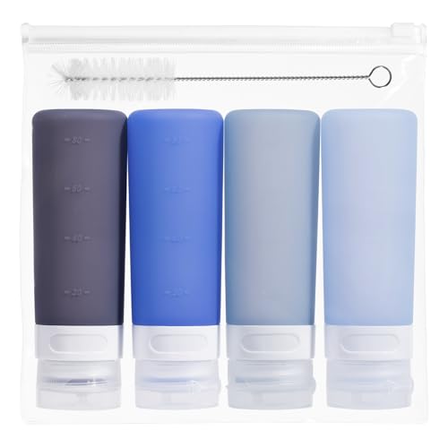MICEBAY Condiment Squeeze Bottles for Sauces, 3-oz Mini Silicone Salad Dressing Container to Go with Snack Storage Bag, Leakproof Sauce Bottles for Lunch Box, 4 Pack, Blue - color: Blue, size: 3 OZ