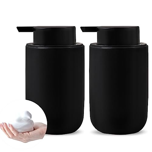 Foam Soap Dispenser Set - 2 Pack Black Ceramic Foaming Dish Hand Soap Dispenser with Black Pump for Bathroom, Bathroom Dispenser Set for Modern Home Farmhouse Decor - color: 2pcs Black, size: Foam dispenser