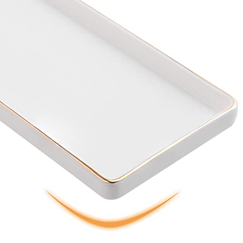 Gurygo 8" Bathroom Tray, Ceramic Vanity Trays for Bathroom, Small Ceramic Trays, Kitchen Soap Tray for Kitchen Counter (White with Gold-Edged, 8",Set/1) - color: White With Gold Line Set/1, size: 8.1" x 4.2" x 0.7"