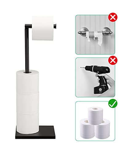 Free Standing Bathroom Toilet Paper Holder Stand with Reserve, Stainless Steel Pedestal Tissue Roll Holder, Black DECLUTTR - color: Black