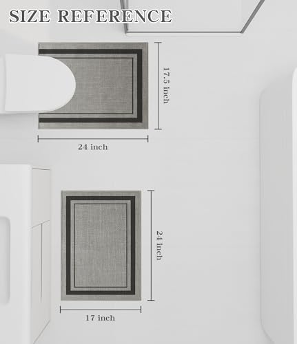 chakme 2 Piece Bathroom Rug Set, Ultra Thin Bath Mat, Quick Dry, Absorbent, Non Slip, Machine Washable, Dark Grey, 17"x24"+Toilet Mat - color: Dark Grey, size: 2-Piece (17" x 24" + Contour Mat)