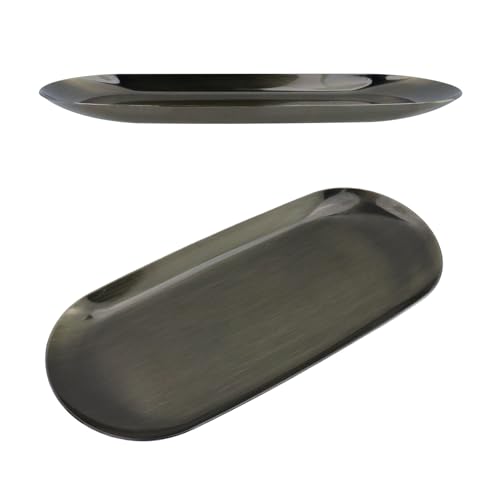 Dnyta Stainless Steel Decorative Tray, Decor Jewelry Dish, Bathroom Decor Makeup Serving Trays for Dresser, 9 x 3.8in Cosmetics Home Decor for Keys Watch Wallet Trinket (Oval, Bronze) - style: Oval retro bronze style (1pcs)