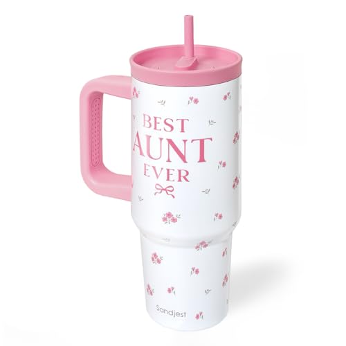 Aunt Gift from Niece Nephew, Stainless Steel Locking Lid Silicone Straw Tumbler with Handle 40oz, Best Aunt Ever Insulated Travel Cup for Aunties, Gift Idea for Birthday Christmas Mothers Day - color: Aunt