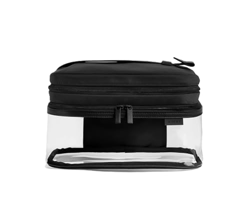 Away Clear Cosmetic Case - Water-Repellent Transparent Cosmetic Bag with 2 Compartments, Brush Holder, Interior Zip Pocket - Jet Black - color: Jet Black