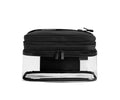 Away Clear Cosmetic Case - Water-Repellent Transparent Cosmetic Bag with 2 Compartments, Brush Holder, Interior Zip Pocket - Jet Black - color: Jet Black