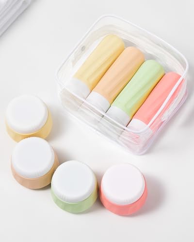 Mrsdry Travel Size Toiletries 8 Pack, TSA Approved 3oz Silicone Squeeze Bottles & Cream Jars with Clear Travel Bag - color: Maple Leaf, size: 3oz bottle 3oz jar