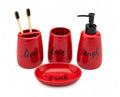 Red Ceramic Bathroom Accessories Set, 4 Piece Farmhouse Bathroom Decor, Soap Dispenser, Toothbrush Holder, Tumbler & Soap Dish, Live Love Laugh Faith Bathroom Countertop Set - style: red