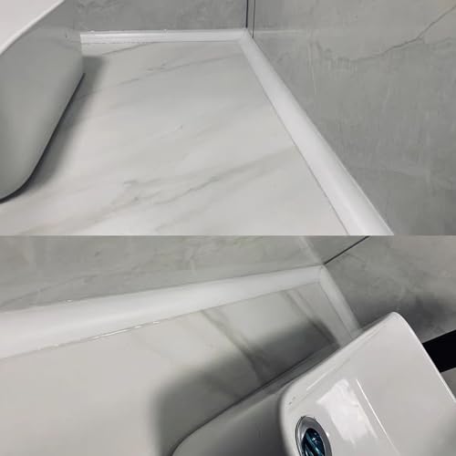 Shower Threshold Seal, Silicone Self-Adhesive Water-Blocking Strip for Countertop, Sink, Bathtub, Wet Room Floor (White, 1 Meter) - style: White 1m