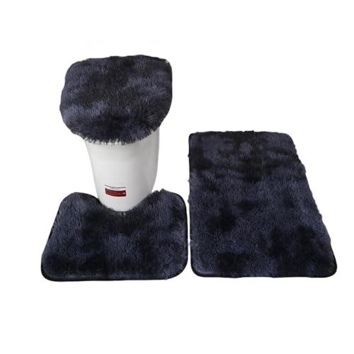 XZJMY 3 Pieces Bathroom Rugs Set,Bath Mat, Non Slip and Absorbent Mats,Floor Mat,U-Shaped Contour Rug and Toilet Lid Cover for Tub Shower & Bath Room(Gradient Navy) - color: Gradient Navy