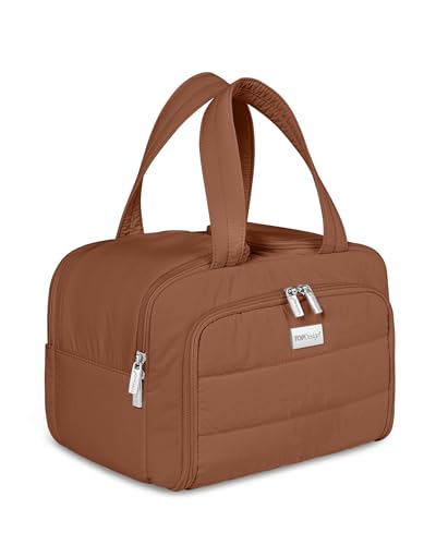 TOPDesign Travel Toiletry Bag for Women, Puffer Large Toiletry Bag, Lightweight Cosmetic Makeup Organizer with Handle for Traveling, Accessories, Essentials, Toiletries (Brown) - color: Brown